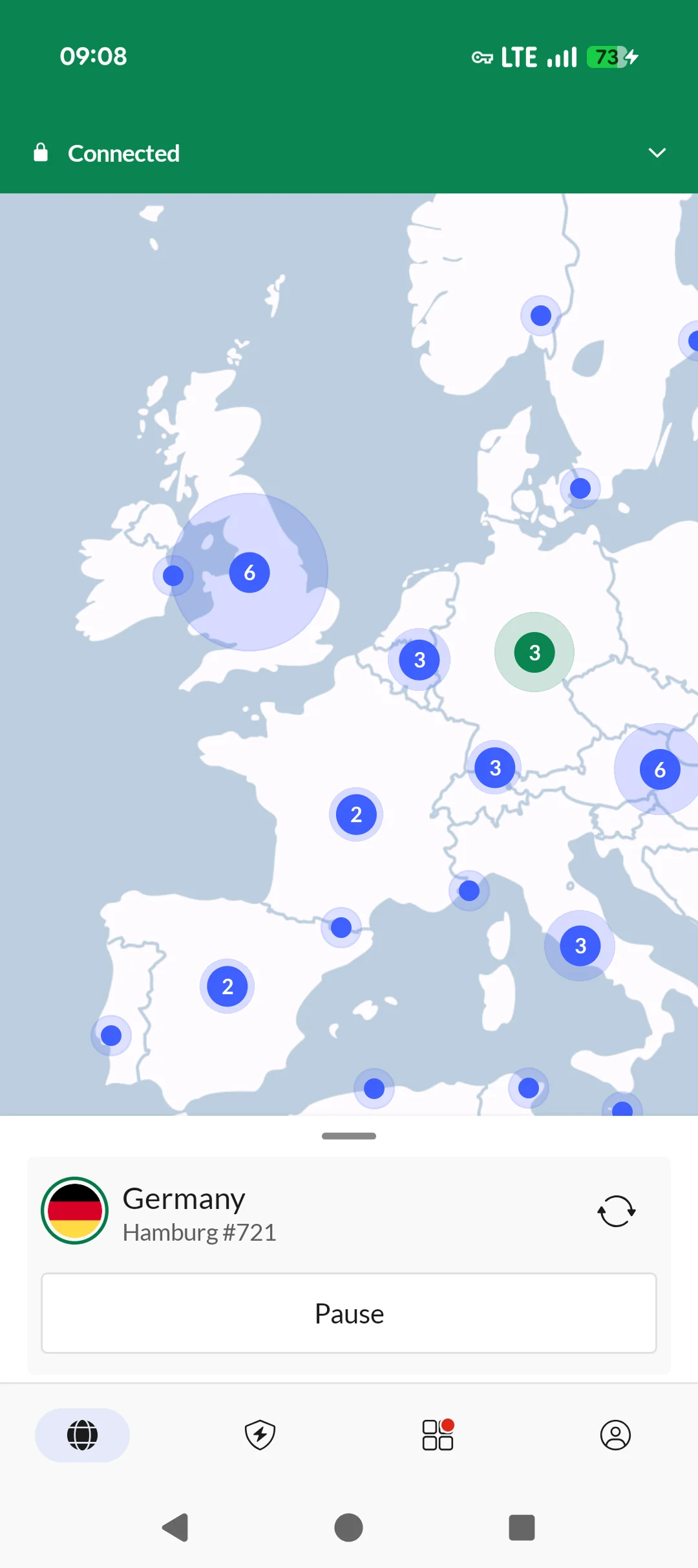 NordVPN connecté en Allemagne sur Android