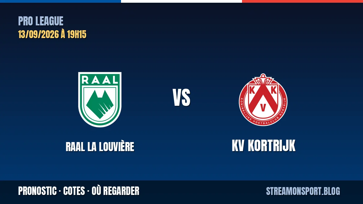 RAAL La Louvière - KV Kortrijk — Pro League, pronostic et cotes