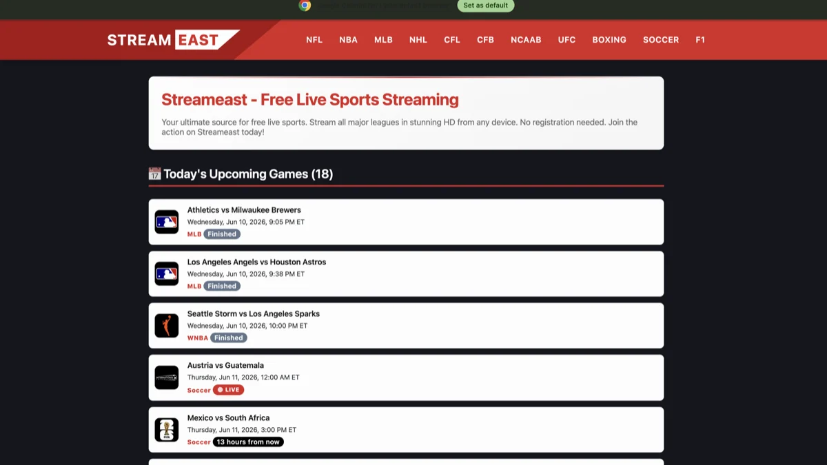 iStreamEast / StreamEast — streaming sport US en direct (NFL, NBA, MLB, NHL, UFC, F1)